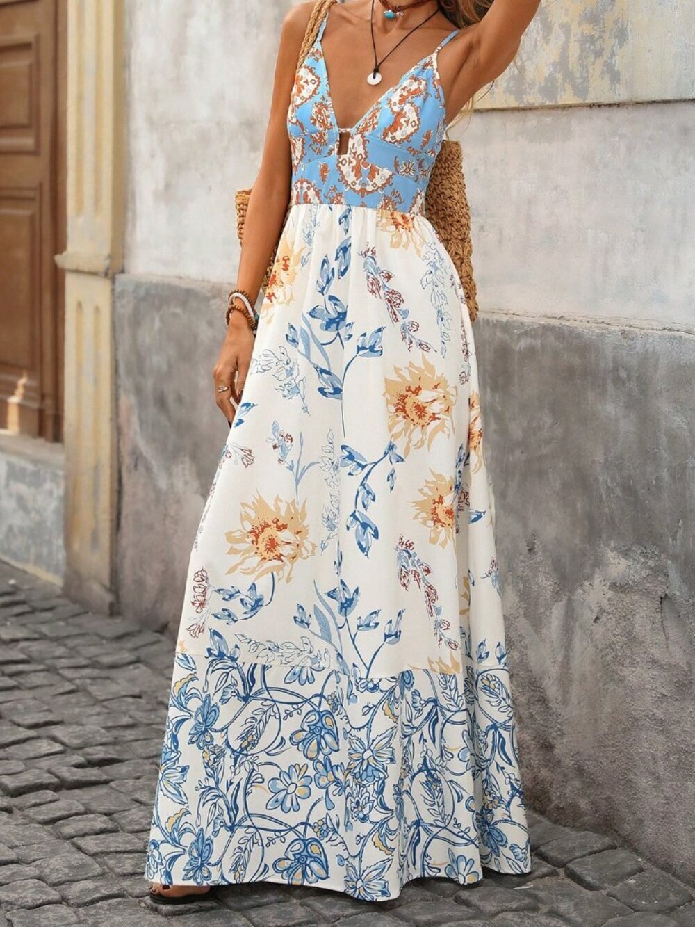 Multicolor Casual Women's Sleeveless Floral Print Elegant Summer Dress - Picture 3 of 7